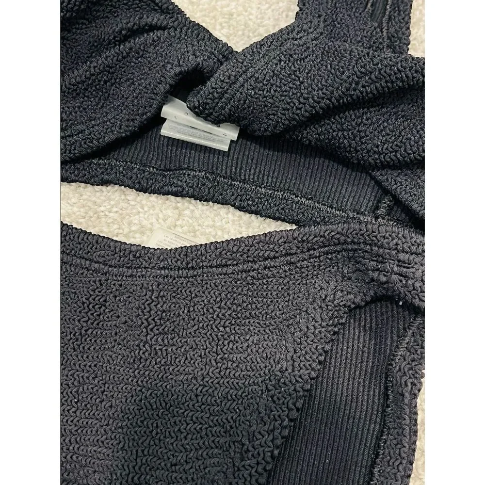 Hunza G Jamie Bikini - Textured Black Two-Piece Swim Set - One Size